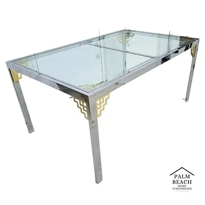 Mesa de comedor MCM 1970 estilo MASTERCRAFT Hollywood Regency cromo y vidrio 60" Foto 1 de 4