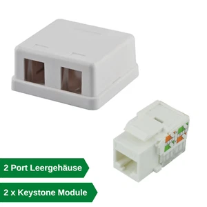 2 Port Keystone Leergehäuse mit 2 x RJ45 Netzwerk Buchsen 1 Gigabit LAN Ethernet - Bild 1 von 5