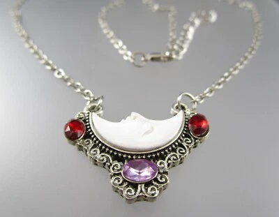 Collar de Moda Ajustar Cristales Rojo Púrpura Colgante Luna Blanco Tono Plata 9451 Foto 1 de 4