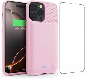 iPhone 16 Pro Max Battery Case 8600mAh with Screen Protector - Pink - Picture 1 of 7