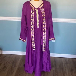 Ashro flax blend maxi sheath dress and duster long line coat. Gold embroidery 12 - Picture 1 of 12