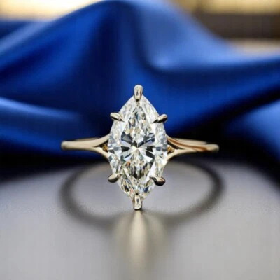 2 Ct Diamond Wedding Ring Marquise Cut Certified IGI Lab Grown 14k Yellow Gold - Image 1 of 4