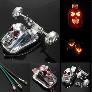 Rear Skull Tail Light Turn Signal Brake Stop Amber Lamp For Harley Bobber - Picture 1 of 8