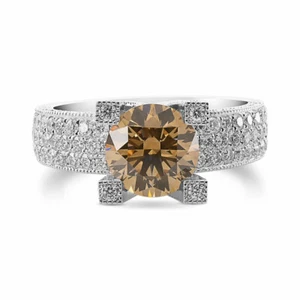 Fancy Round Cut Brown CZ & Round White CZ 2.90 CT Women's Classic Ring In Silver - Picture 1 of 5