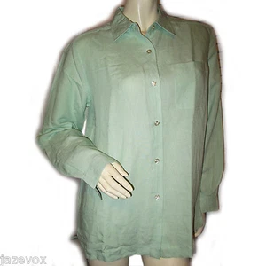 Vintage Y2K 90s Liz Claiborne Green Button Up Shirt Top Western Preppy Corpcore - Picture 1 of 12