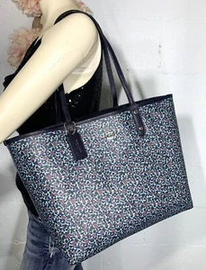 Coach Reversible City Tote Poppy Blue Floral Coated Canvas Shoulder Handbag Bag - Picture 1 of 20