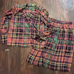 Set blazer donna vintage Jerri Sherman 100% seta gonna a quadri taglia 8 - Foto 1 di 13