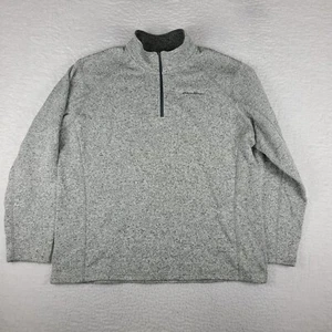 Eddie Bauer Sweater Mens 2XL XXL Beige Gray Quarter Zip Fleece Sweatshirt - Picture 1 of 10