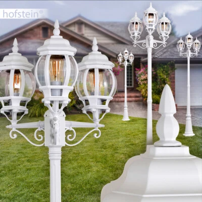 Außen Steh Stand Lampen 3-flammige Kandelaber Wege Garten Leuchten Laterne weiß  - Bild 1 von 4