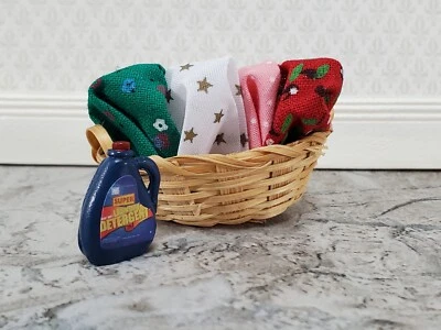 Dollhouse Basket of Laundry with Detergent Fabric 1:12 Scale Miniature Laundry - Image 1 of 3