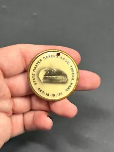 1911 Master Bakers Association Topeka KS celluloid token necklace - Picture 1 of 3