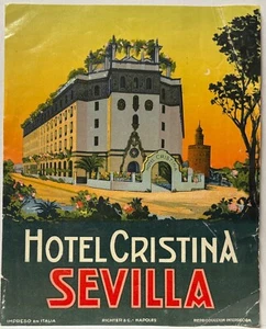 SEVILLA SPANIEN GEPÄCKETIKETT ~ HOTEL CHRISTINA SEVILLA POSTER STIL RICHTER ETIKETT - Bild 1 von 2
