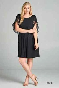 PLUS Emerald Fashion Lace Sleeve Pocket Dress Size 1XL Black - Picture 1 of 2