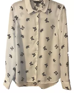 New Look White/Black Butterfly Print Chiffon Blouse Size 10 - Picture 1 of 3