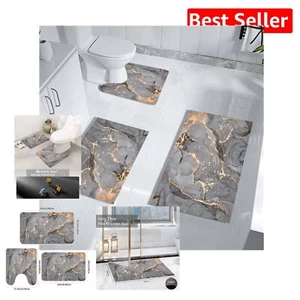 Ultra-Absorbent Grey Gold Marble Bath Mat Set - Non-Slip & Stain Resistant - Picture 1 of 9