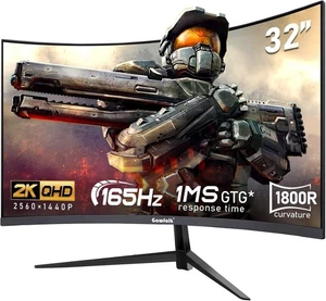 Gawfolk 32-inch Curved Gaming Monitor 2K WQHD 165Hz 1ms FreeSync HDMI DP Black - Picture 1 of 7