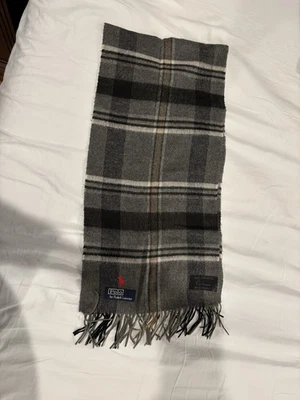 Bufanda con flecos a cuadros Polo Ralph Lauren vintage cachemir negro gris tostado. Foto 1 de 4