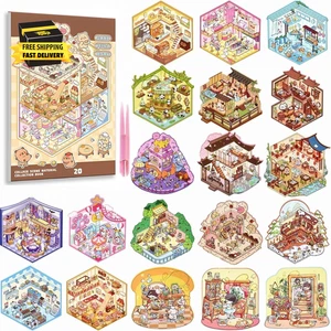 20 Sets 3D Sticker Szenen, Miniatur Haus Buch für Sticker Therapie, süß Cartoo - Bild 1 von 8