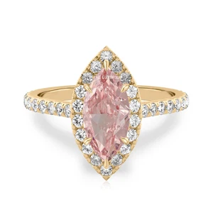 14k Yellow Gold Ring Diamond IGI Fancy Intense Pink Marquise 1.60 Ct Lab Grown - Picture 1 of 9