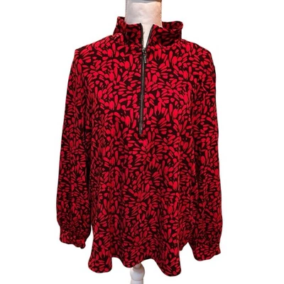 Top Pullover Chico’s Mujer’s 4 XXL Rojo Negro Estampado 1/4 Cremallera Cuello Simulado  Foto 1 de 4
