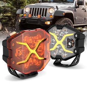 2x NOVSIGHT 4 Inch LED Pods X Series Work Off Road Driving Light with Yellow DRL - Picture 1 of 19
