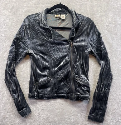 Mudd Crushed Velvet Moto Jacket Medium Silver Gray Soft 90's Grunge Moody Goth - Image 1 of 4