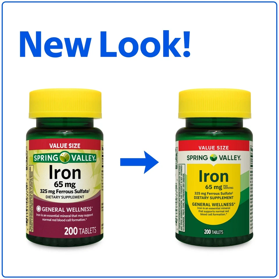 Spring Valley Iron 65 Mg, 200 Ct Total Tablets Pills Tablet Free shipping - Image 1 of 4