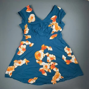 eShakti Kleid Damen 26 W blau orange Fit & Flare bestickt Taschen Blumen - Bild 1 von 8