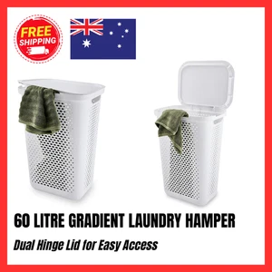NEW 60l Gradient Laundry Hamper - White Clothes Basket Bag Bathroom Boxes w Lid - Picture 1 of 7
