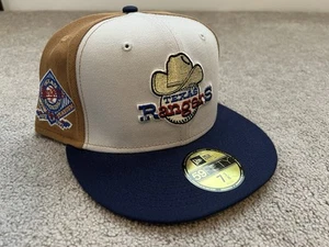 New Era 59Fifty MLB Texas Rangers Tan Stadium Patch Fitted Hat Size 7 3/8 New - Picture 1 of 6
