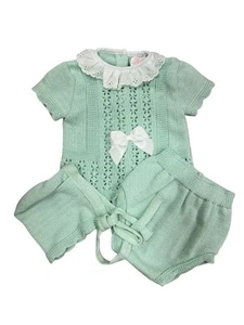 NEWBORN BABY GIRL SPANISH KNITTED OUTFIT GIRLS PINK WHITE BOXED PRAM GIFT SETS - Picture 1 of 6