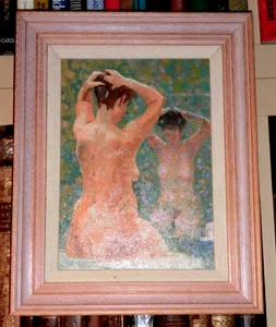 Original Frank Allan Wright Oil Painting of a Nude Lady, Naked, Mirror, Framed - Picture 1 of 5