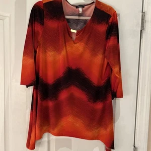 Cocomo Top Gr. XL Übergröße Damen Bluse 3/4 Ärmel Hi Low Geometrisches Muster - Bild 1 von 6