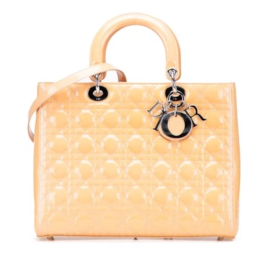 Cartera de cuero auténtica Dior grande charol Cannage dama Dior marrón beige Foto 1 de 4