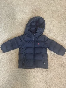 Polo Ralph Lauren Jacket Boys Small Blue Coat Downfill Puffer Hooded 4/4T - Picture 1 of 8