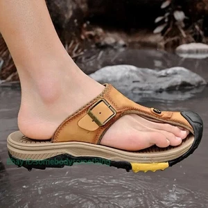 Men's Leather Closed Toe Sandals Outdoor Casual Fisherman Beach Slippers Summer - Picture 1 of 16