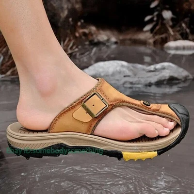 Men's Leather Closed Toe Sandals Outdoor Casual Fisherman Beach Slippers Summer - Image 1 of 4