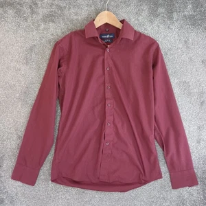 Hang Ten Mens Shirt Medium Long Sleeve USA Slim Fit Red Burgundy Button Up - Picture 1 of 10