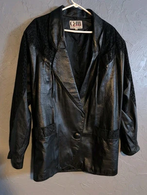 Vintage Global Identity G-III Embossed Leather Jacket Womens Medium Black - Image 1 of 4