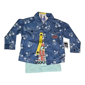 Boy Girl Disney MICKEY MOUSE 2 Piece Denim Jacket & Green T-Shirt Kid Size 5 New - Picture 1 of 3