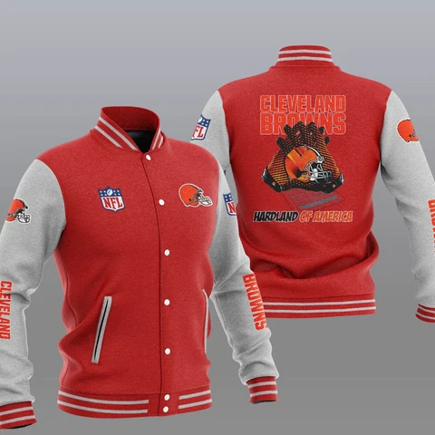 Cleveland Browns Men's Varsity Jacket Casual Slim Snap Button Outwears Coat Gift Cover