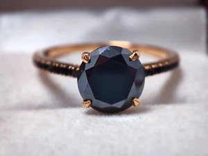 Black Moissanite Ring, 2.10 Ct Round Cut Minimalist Ring, 10K Yellow Gold Ring, - Picture 1 of 12