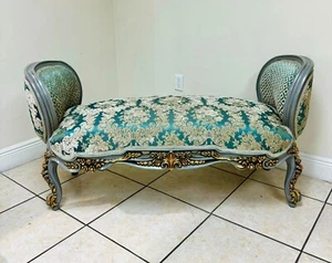 Marquis Bench French Style Blue and Gold Details Interior Design Furniture - Picture 1 of 6