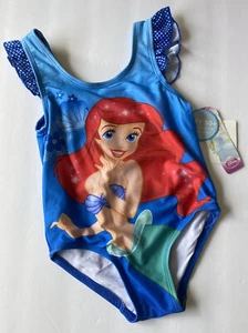NEW Girls One Piece Swimsuit Blue ARIEL LITTLE MERMAID DISNEY Ruffle 3T 3 NWT - Picture 1 of 3