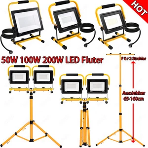 LED Fluter Außenstrahler 50W-200W Scheinwerfer Baustrahler mit Teleskop Stativ - Bild 1 von 137