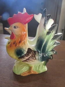 ROOSTER NAPKIN HOLDER MULTI-COLOR PAINTED CERAMIC RUSTIC FARMHOUSE - Picture 1 of 5