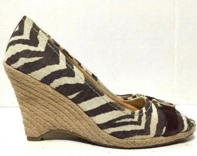 Michael Kors Meg Zebra Espadrille Wedge Heel Peep Toe Logo Raffia Womens Size 9 - Image 1 of 4
