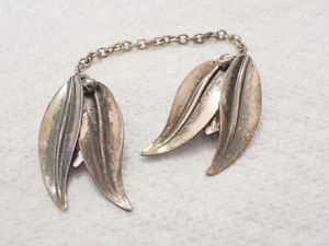 Niels Erik NEFROM Denmark Sweater Clip Sterling Silver Modern 3 Leaf 7 -1/4" - Picture 1 of 14