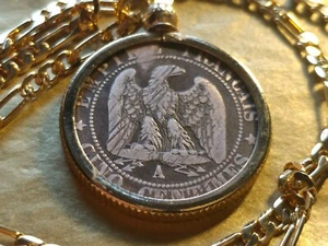 1856 Napoleon III Centimes French Bronze Coin Pendant on a 24" Gold Filled Chain - Picture 1 of 5