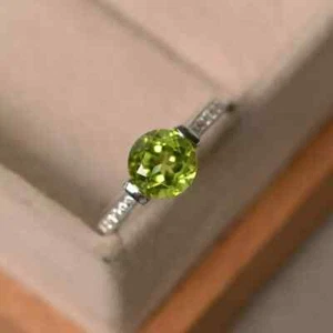 Anello da sposa 1,40 ct taglio tondo diamante peridoto naturale oro bianco massiccio 14 carati taglia ALL - Foto 1 di 6